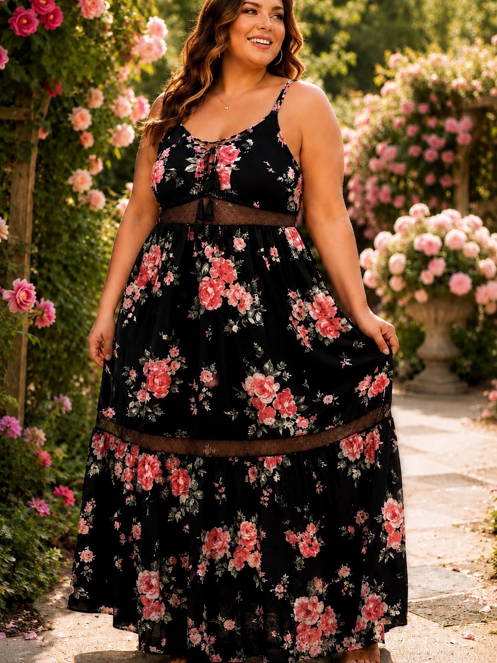 Torrid Floral Maxi Dress | Lace-Up Tassel Front | Lined | Boho Cottagecore
